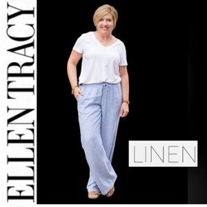 Ellen Tracy Blue Soft Drawstring Linen Pants Size large​